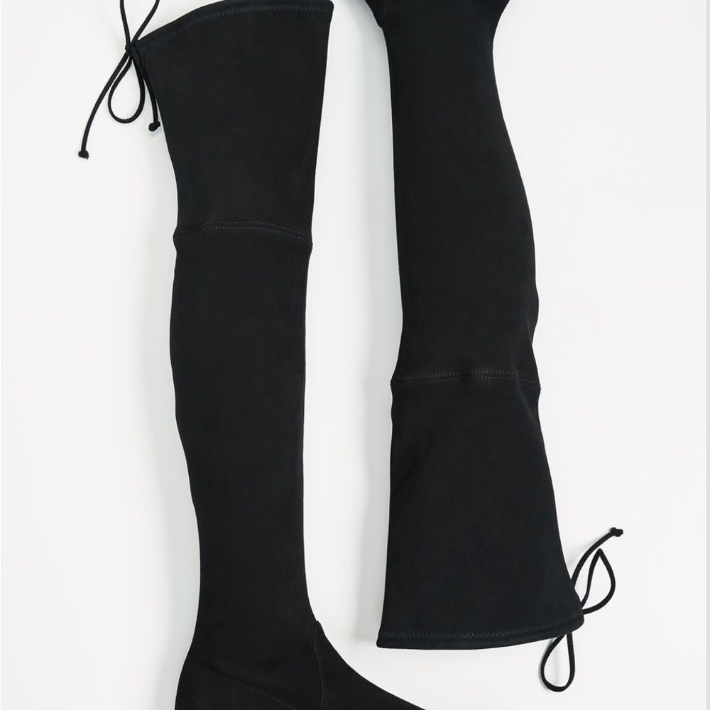 Stuart Weitzman Black Over the Knee Boots with Tie Detail